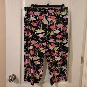 White stag flamingo print pajama pants